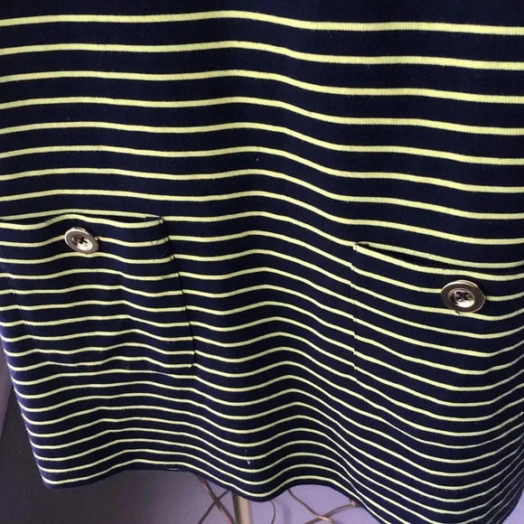 Sail To Sable Navy Yellow Stripe shift dress pockets 3/4 sleeves Size M - Picture 5 of 8